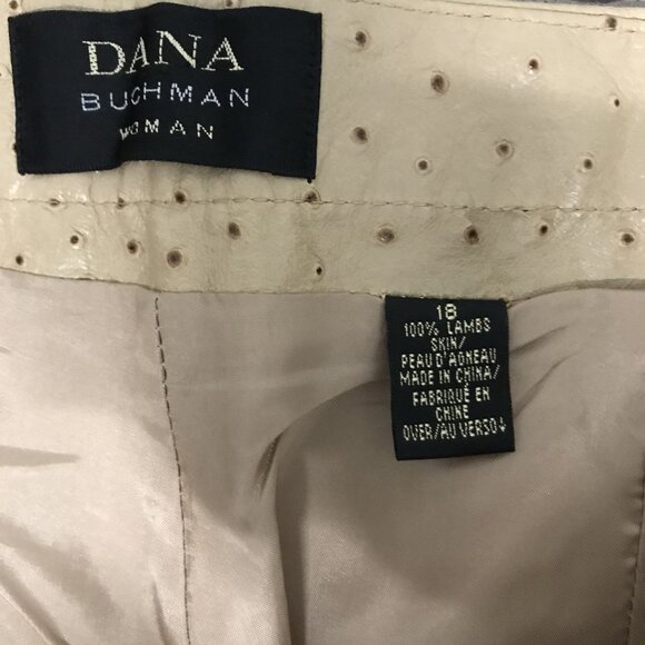 DANA BUCHMAN Woman Lambskin Leather Tan Ostrich Print Pants Size 18 Lined NWOT - Picture 5 of 13